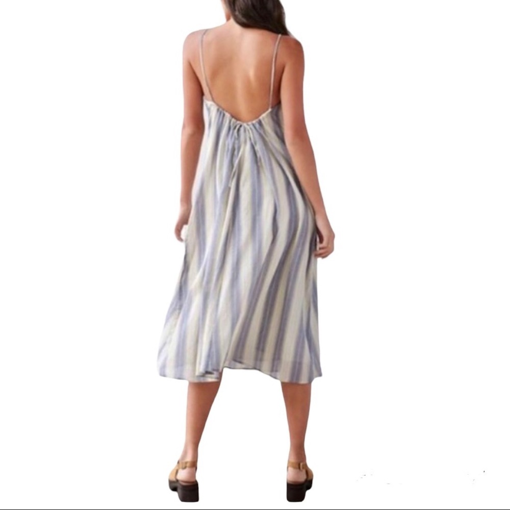 SOLD-Urban Outfitters Striped Chambray and Cream Midi Halter SunDress - Picture 3 of 15